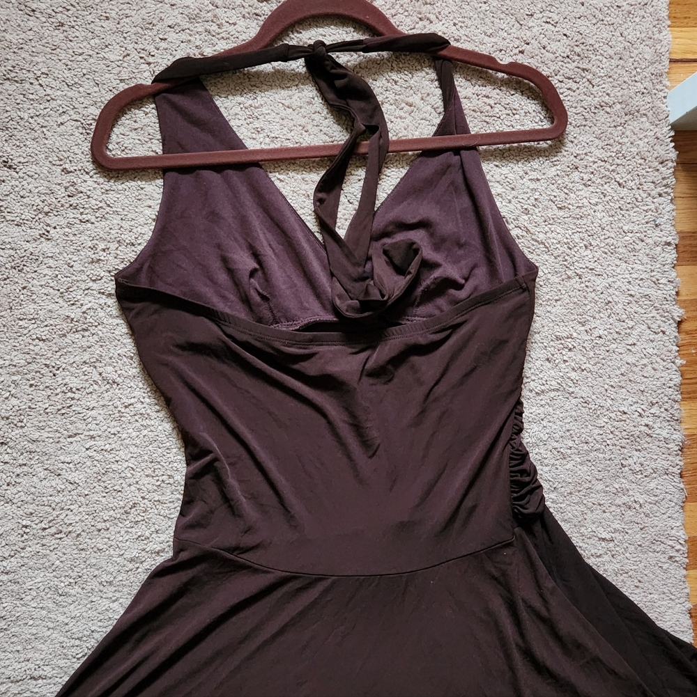 y2k whimsigoth fairy brown ruched waist halter dress prom formal sexy L - Picture 4 of 5